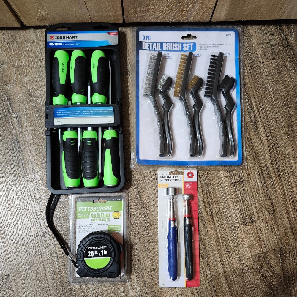 Jobsmart screwdriver set/tape measure/magnetic pick up tools/detail brush set